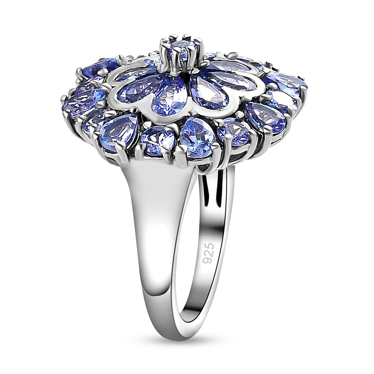 Tanzanite 3.78 ctw Ring in Platinum Over Sterling Silver (Size 10.0)