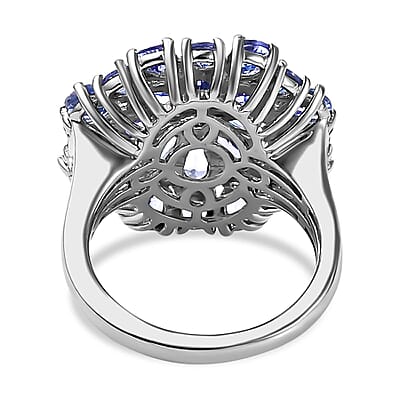 Tanzanite 3.78 ctw Ring in Platinum Over Sterling Silver (Size 10.0)