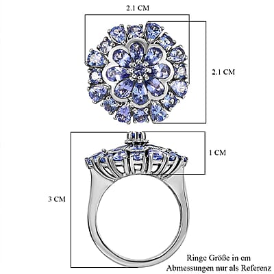 Tanzanite 3.78 ctw Ring in Platinum Over Sterling Silver (Size 10.0)