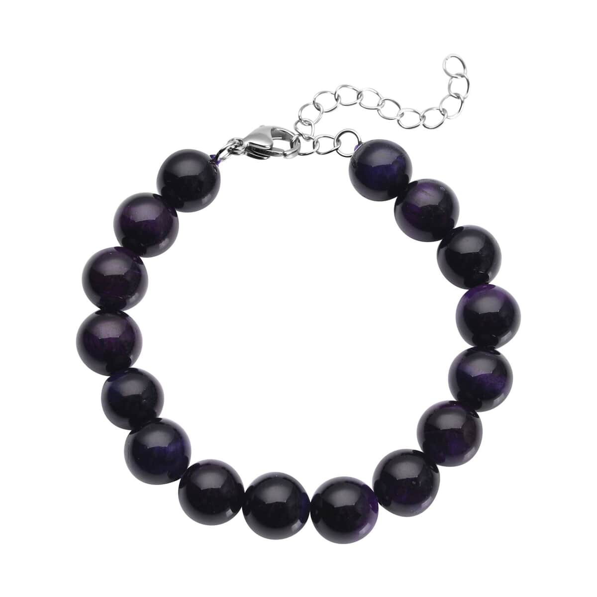 Purple Tiger's Eye (D) 120.00 ctw Beaded Bracelet in Stainless Steel (7-9In), Tarnish-Free, Waterproof, Sweat Proof Jewelry image number 0