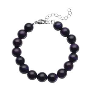 Purple Tiger's Eye (D) Beaded Bracelet in Stainless Steel (7-9In) 120.00 ctw , Tarnish-Free, Waterproof, Sweat Proof Jewelry