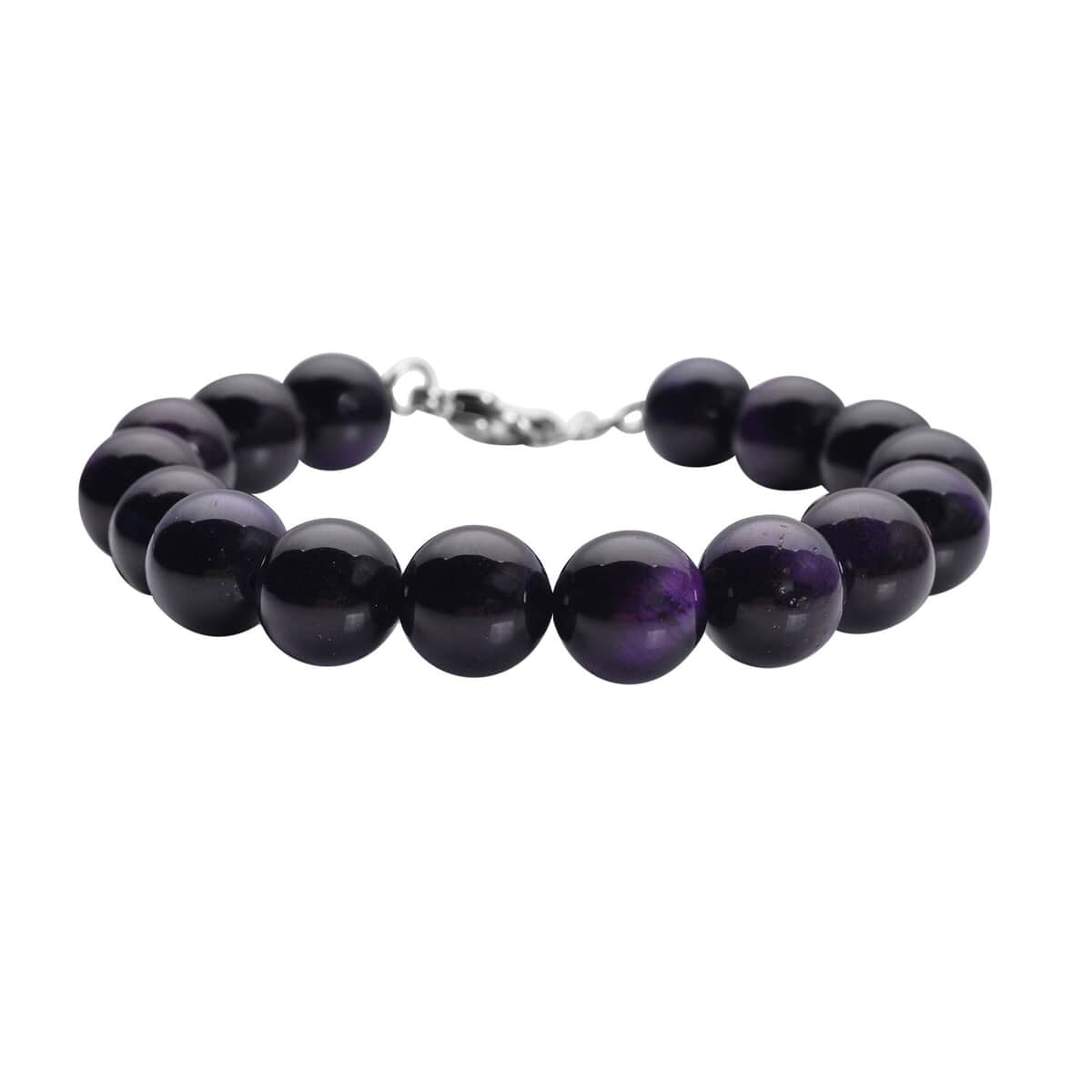 Purple Tiger's Eye (D) 120.00 ctw Beaded Bracelet in Stainless Steel (7-9In), Tarnish-Free, Waterproof, Sweat Proof Jewelry image number 2