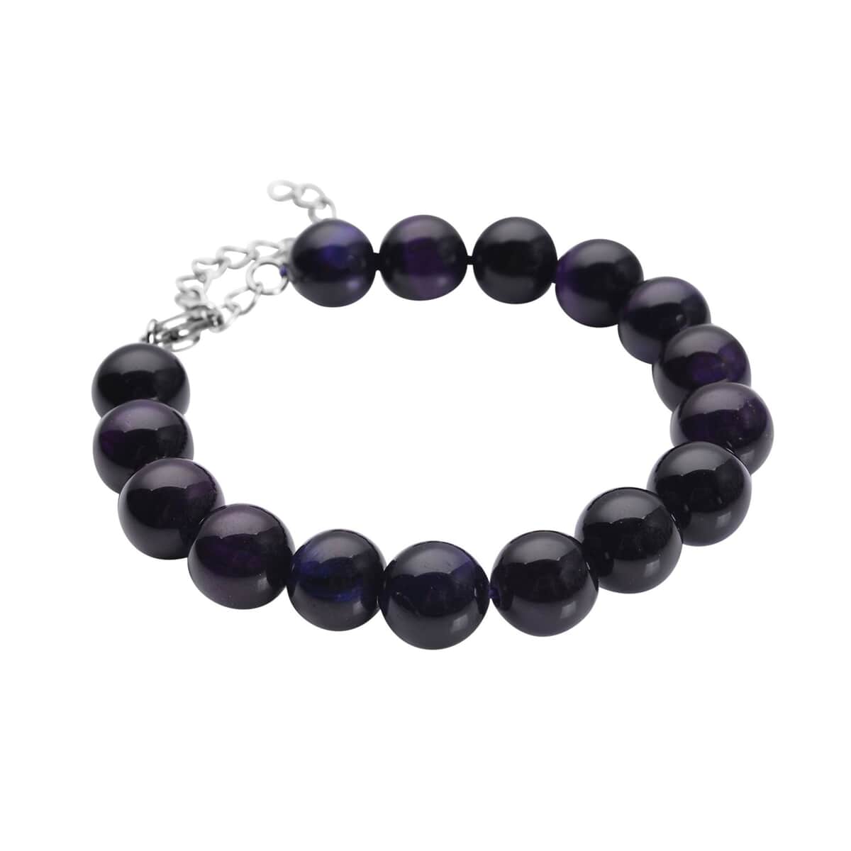 Purple Tiger's Eye (D) 120.00 ctw Beaded Bracelet in Stainless Steel (7-9In), Tarnish-Free, Waterproof, Sweat Proof Jewelry image number 3