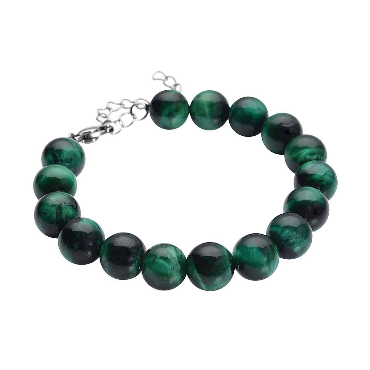 Green Tiger's Eye (D) Beaded Bracelet in Stainless Steel (7-9In) 120.00 ctw , Tarnish-Free, Waterproof, Sweat Proof Jewelry image number 3