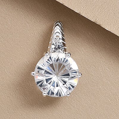 White Crystal Carving Cut and Simulated Diamond Pendant in Sterling Silver 5.55 ctw