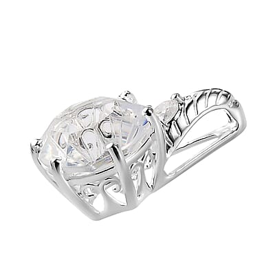 White Crystal Carving Cut and Simulated Diamond Pendant in Sterling Silver 5.55 ctw