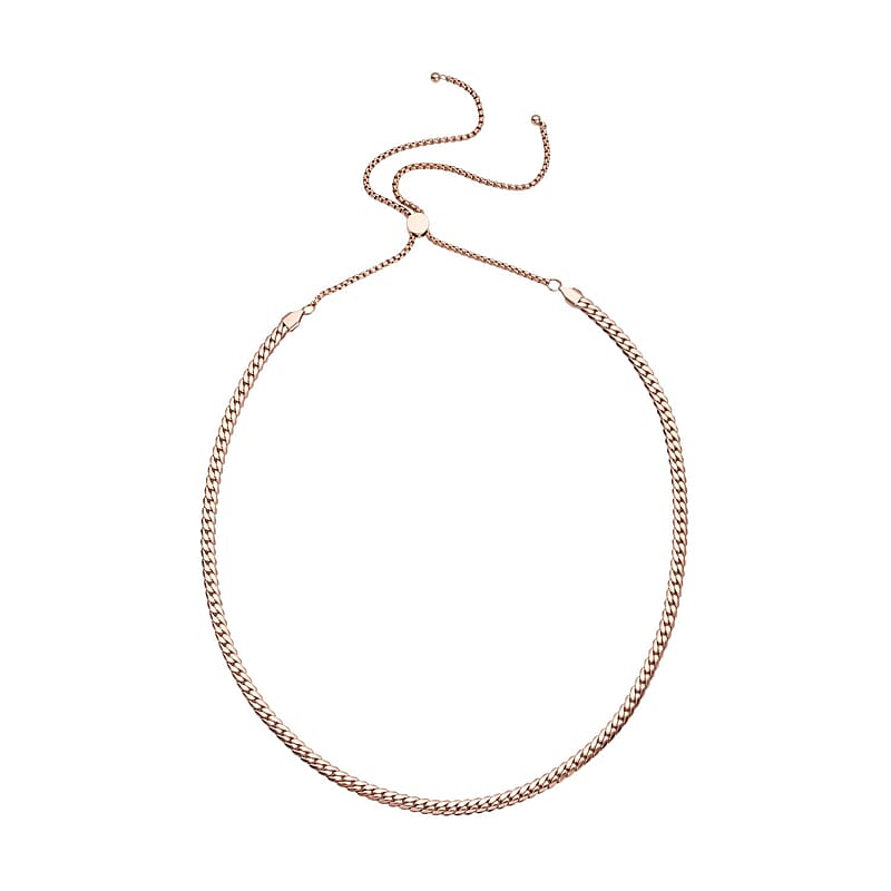 Curb Chain Lariat Necklace (18-29 Inches) in ION Plated RG Stainless Steel | Tarnish-Free, Waterproof, Sweat Proof Jewelry