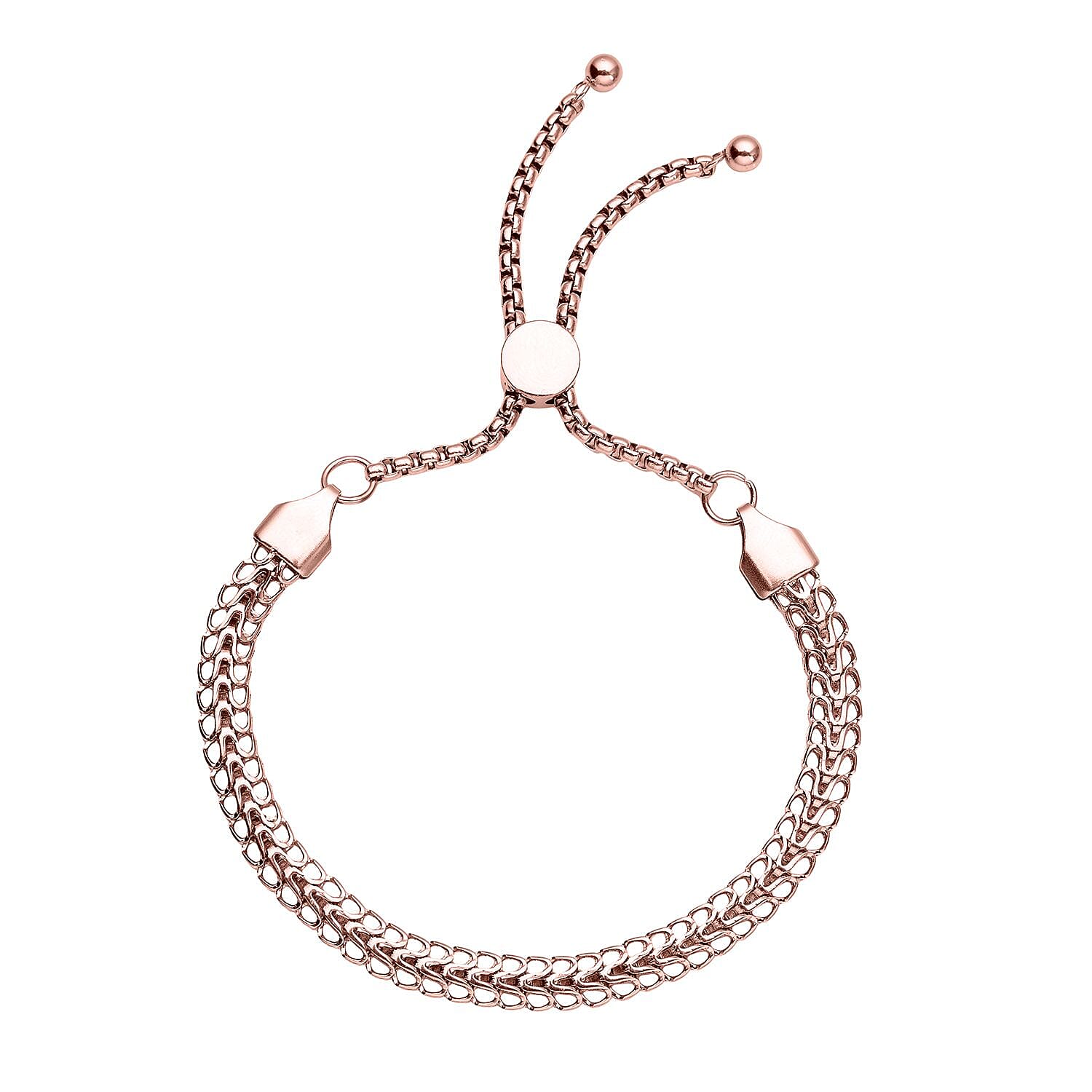 Fancy Mesh Chain Bracelet with Adjustable Ball in ION Plated RG Stainless Steel | Tarnish-Free, Waterproof, Sweat Proof Jewelry