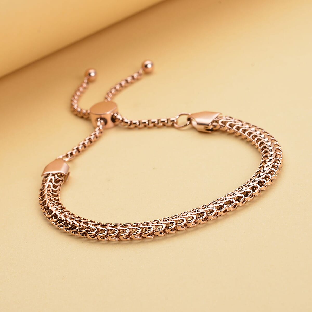Fancy Mesh Chain Bracelet with Adjustable Ball in ION Plated RG Stainless Stee image number 1