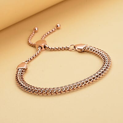 Fancy Mesh Chain Bracelet with Adjustable Ball in ION Plated RG Stainless Steel | Tarnish-Free, Waterproof, Sweat Proof Jewelry