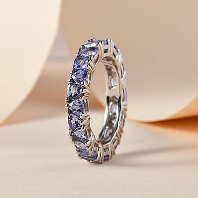 Tanzanite Eternity Band Ring in Platinum Over Sterling Silver (Size 5.0) 2.85 ctw