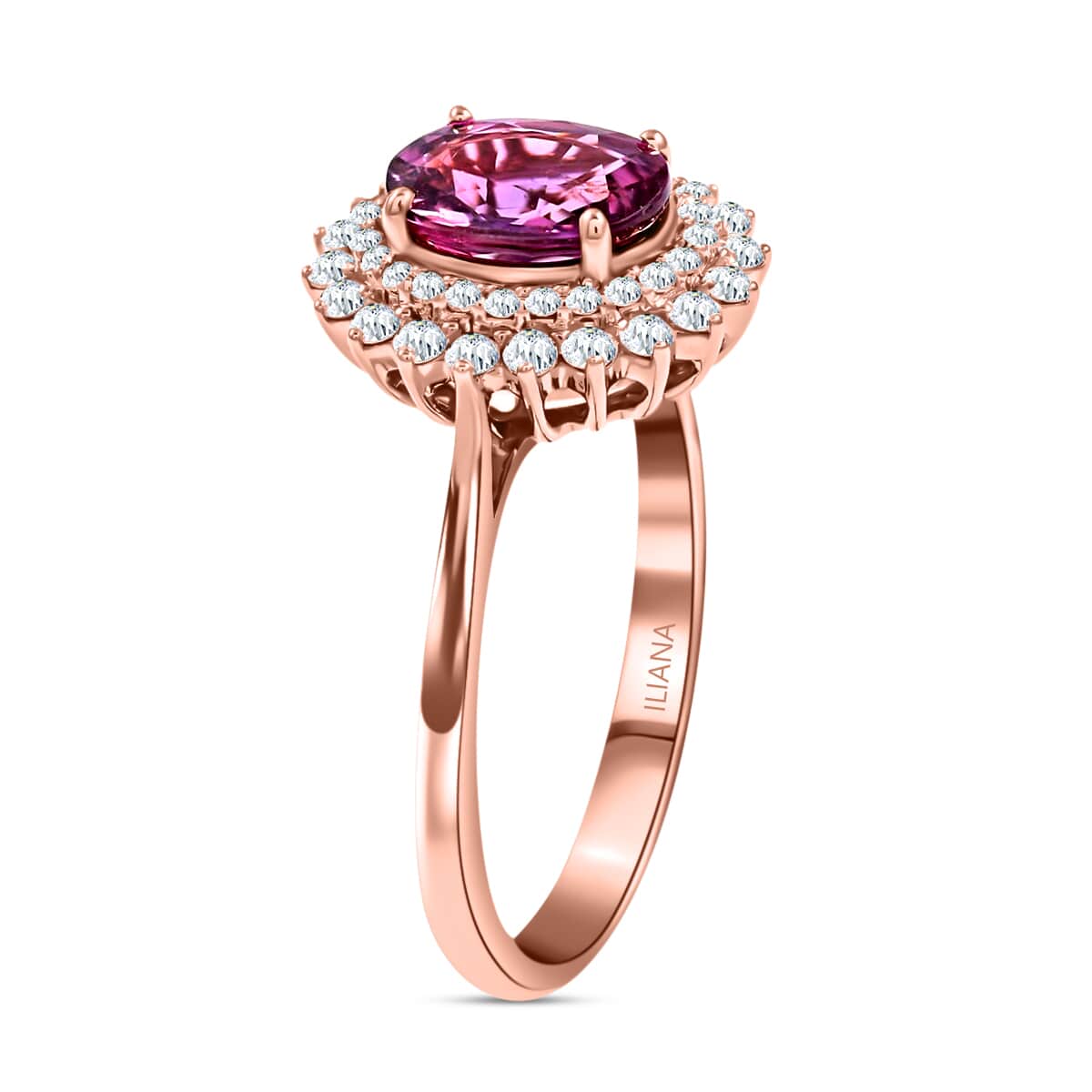 Certified & Appraised ILIANA 18K Rose Gold AAA Madagascar Purple Sapphire and G-H SI Diamond Double Halo Ring 3.50 Grams 1.85 ctw image number 3