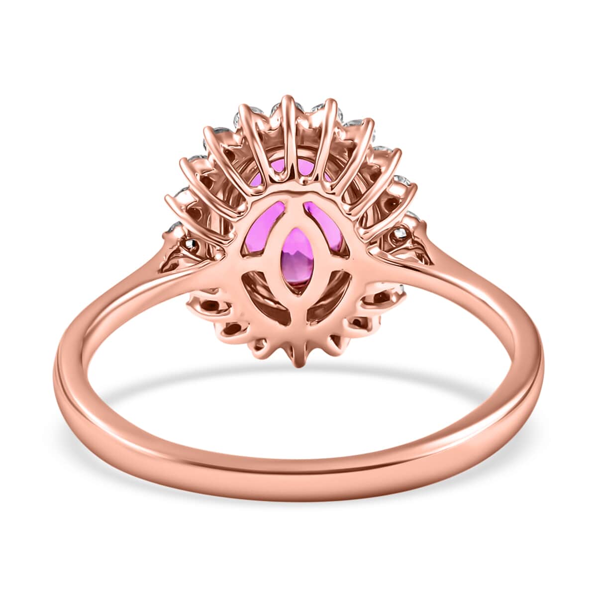 Certified & Appraised ILIANA 18K Rose Gold AAA Madagascar Purple Sapphire and G-H SI Diamond Double Halo Ring 3.50 Grams 1.85 ctw image number 4