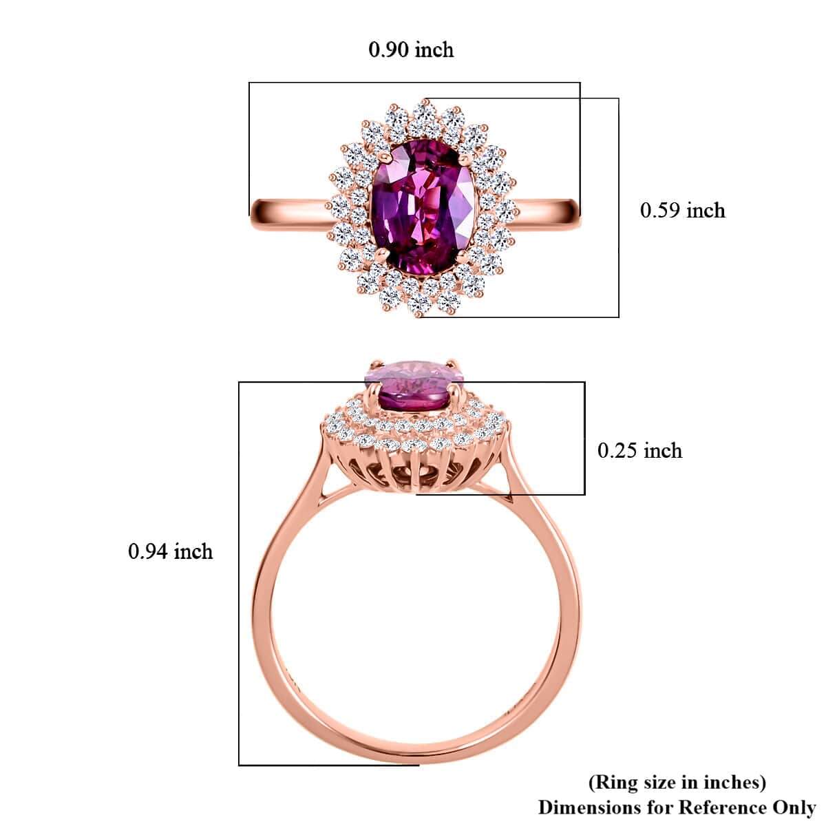Certified & Appraised ILIANA 18K Rose Gold AAA Madagascar Purple Sapphire and G-H SI Diamond Double Halo Ring 3.50 Grams 1.85 ctw image number 5