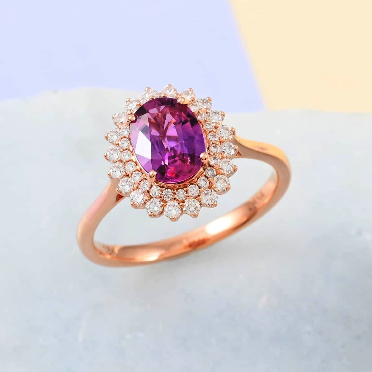 Certified & Appraised Iliana AAA Madagascar Purple Sapphire and G-H SI Diamond 1.85 ctw Double Halo Ring in 18K Rose Gold (Size 8.0) image number 1