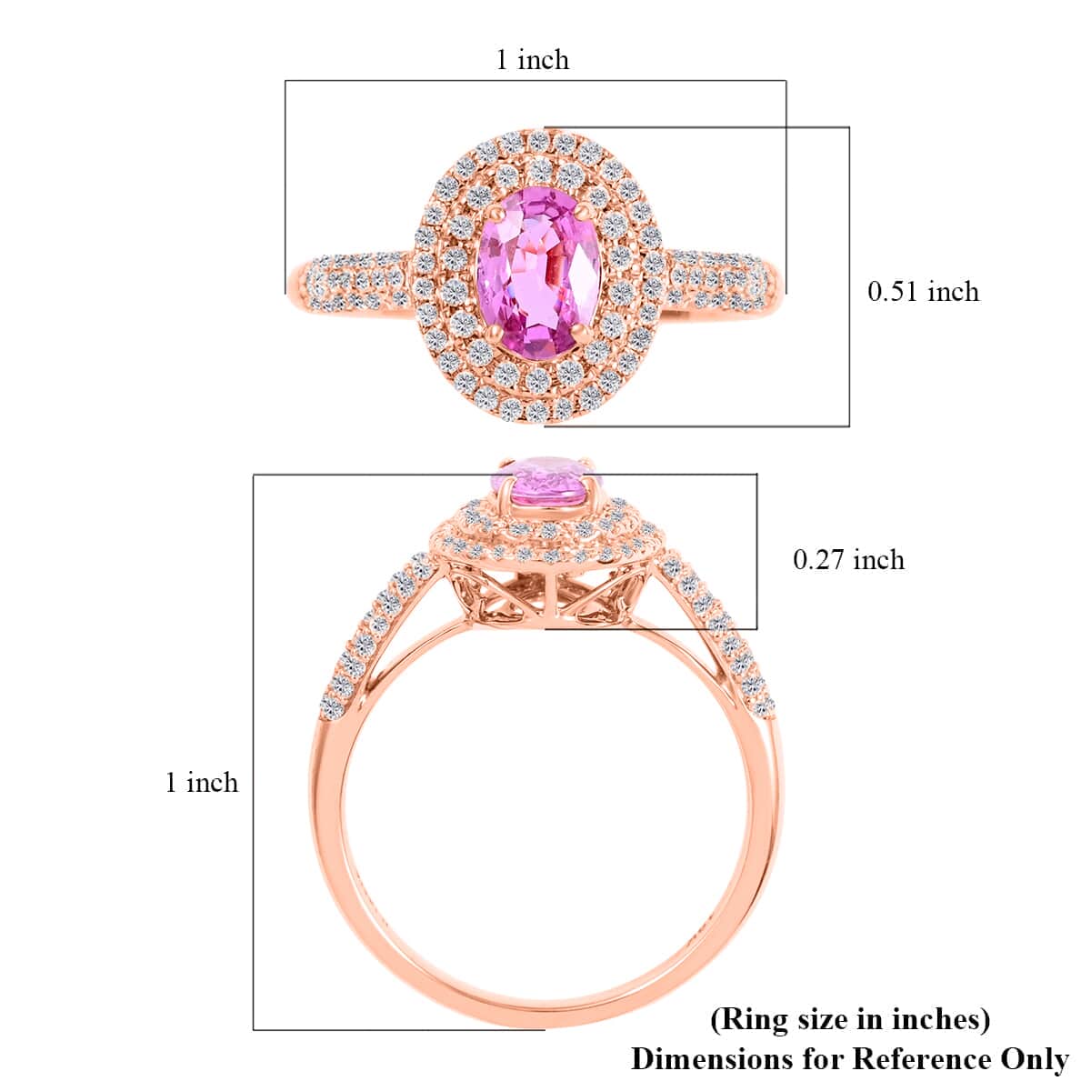 Certified & Appraised Iliana 18K Rose Gold AAA Madagascar Pink Sapphire and G-H SI Diamond Double Halo Ring (Size 10.0) 1.40 ctw image number 5