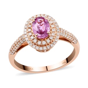 Certified & Appraised Iliana AAA Madagascar Pink Sapphire and G-H SI Diamond 1.40 ctw Double Halo Ring in 18K Rose Gold (Size 6.0)