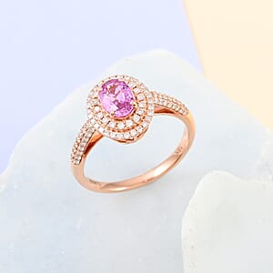 Certified & Appraised Iliana AAA Madagascar Pink Sapphire and G-H SI Diamond 1.40 ctw Double Halo Ring in 18K Rose Gold (Size 6.0)