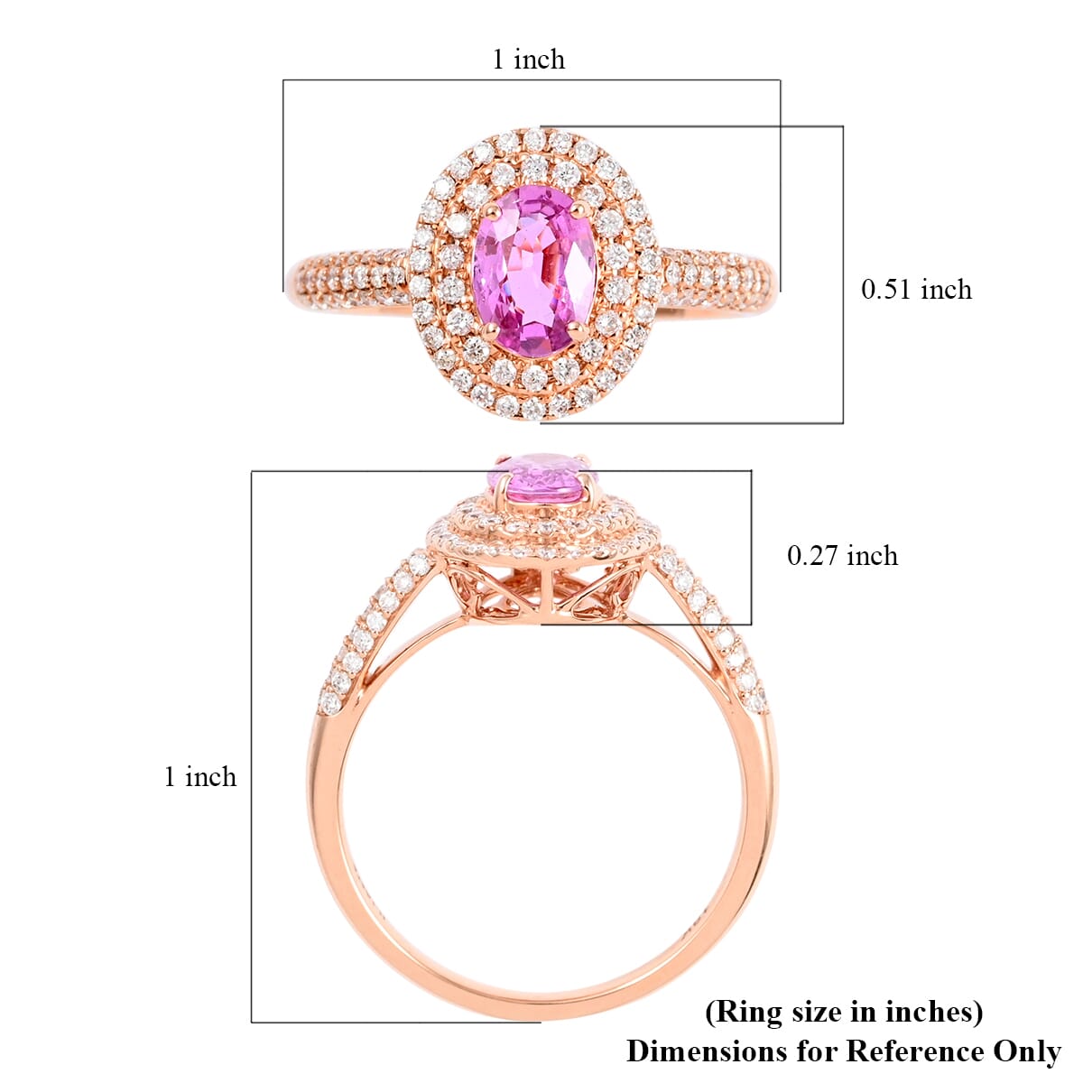 Certified & Appraised Iliana AAA Madagascar Pink Sapphire and G-H SI Diamond 1.40 ctw Double Halo Ring in 18K Rose Gold (Size 6.0) image number 5
