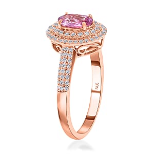 Certified & Appraised Iliana AAA Madagascar Pink Sapphire and G-H SI Diamond 1.40 ctw Double Halo Ring in 18K Rose Gold (Size 9.0)