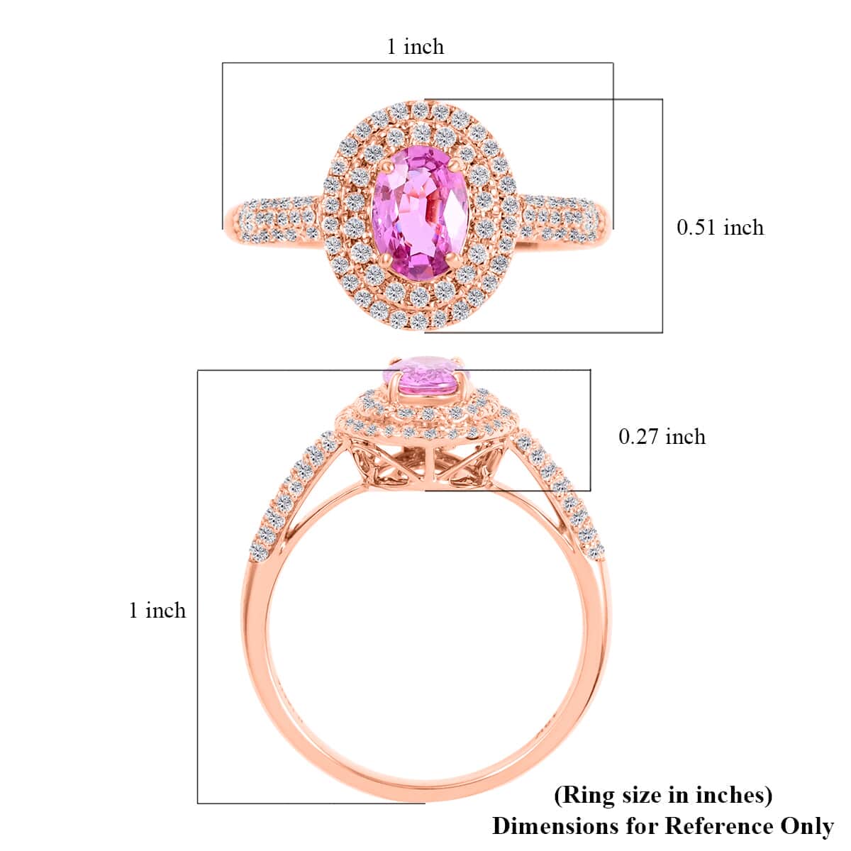 Certified & Appraised Iliana AAA Madagascar Pink Sapphire and G-H SI Diamond 1.40 ctw Double Halo Ring in 18K Rose Gold (Size 9.0) image number 5