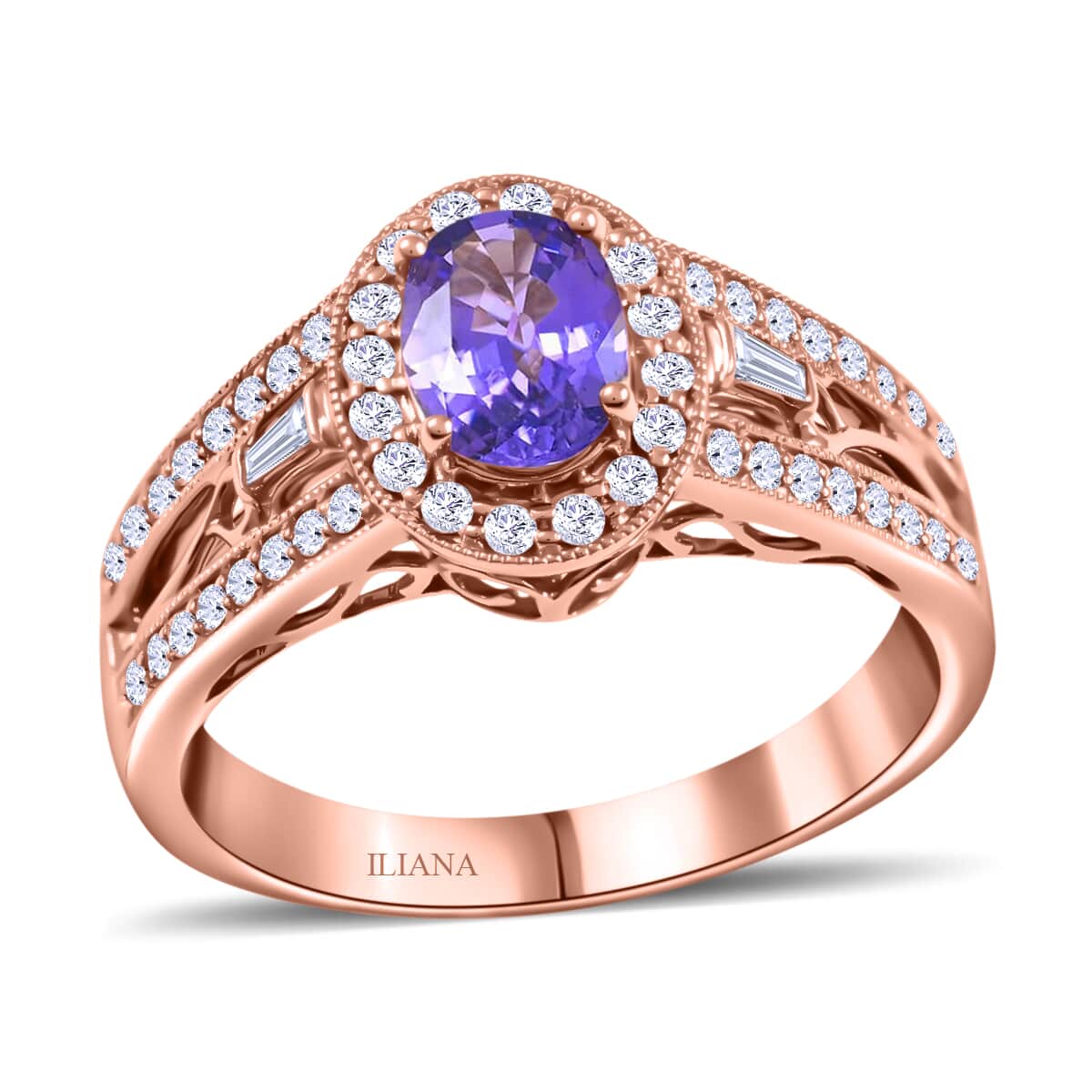 Certified & Appraised ILIANA 18K Rose Gold AAA Madagascar Purple Sapphire and G-H SI Diamond Halo Ring 5.50 Grams 1.40 ctw image number 0