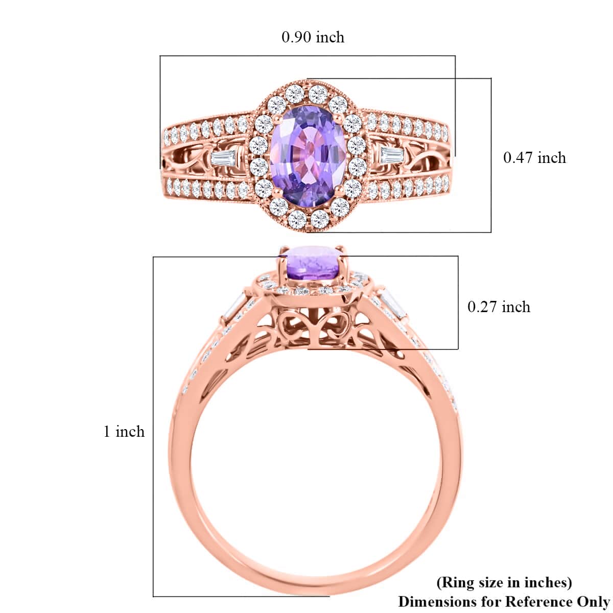 Certified & Appraised Iliana 18K Rose Gold AAA Madagascar Purple Sapphire and G-H SI Diamond Halo Ring (Size 10.0) 5.50 Grams 1.40 ctw image number 5