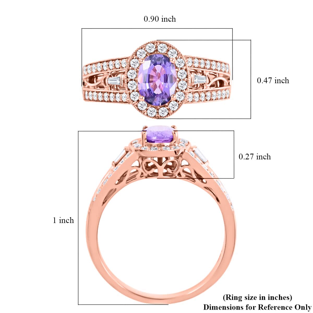 Certified & Appraised Iliana 18K Rose Gold AAA Madagascar Purple Sapphire and G-H SI Diamond Halo Ring (Size 7.0) 5.50 Grams 1.40 ctw image number 5