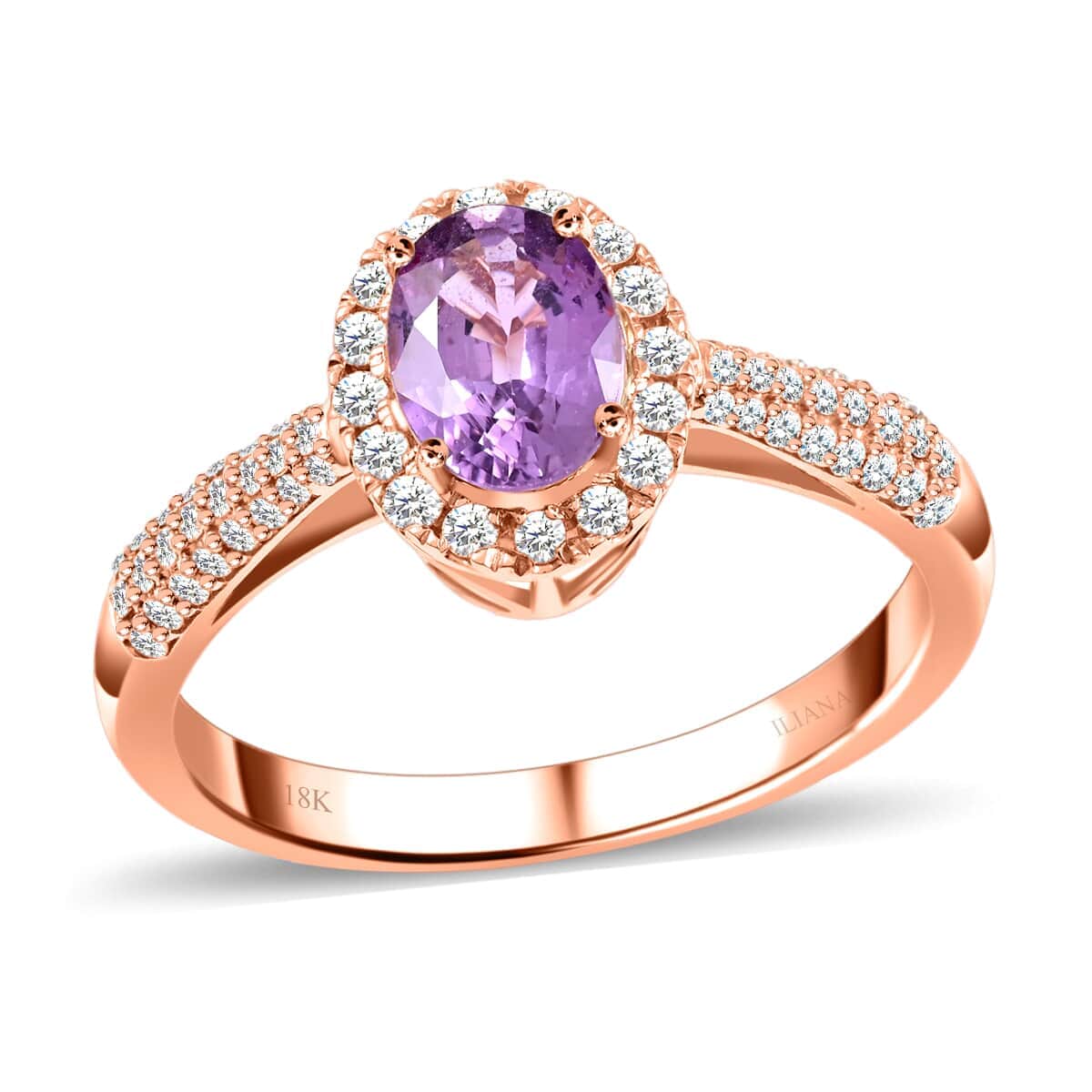 Certified & Appraised Iliana 18K Rose Gold AAA Madagascar Purple Sapphire and G-H SI Diamond Halo Ring (Size 10.0) 1.35 ctw image number 0