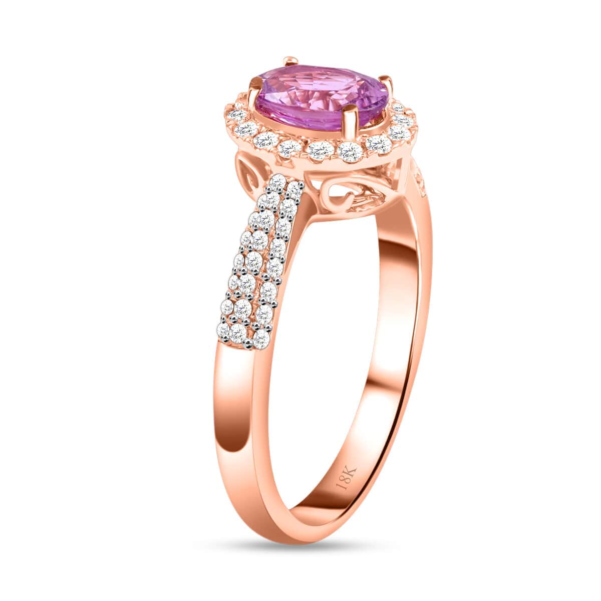 Certified & Appraised ILIANA 18K Rose Gold AAA Madagascar Purple Sapphire and G-H SI Diamond Halo Ring 3.80 Grams 1.35 ctw image number 3
