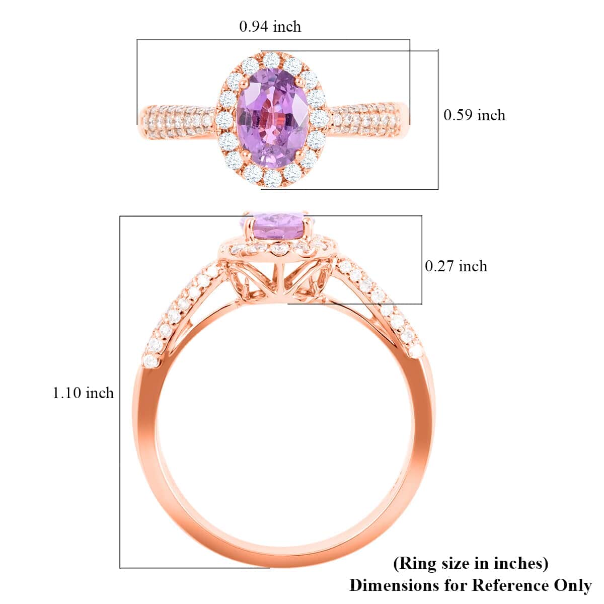 Certified & Appraised ILIANA 18K Rose Gold AAA Madagascar Purple Sapphire and G-H SI Diamond Halo Ring 3.80 Grams 1.35 ctw image number 5