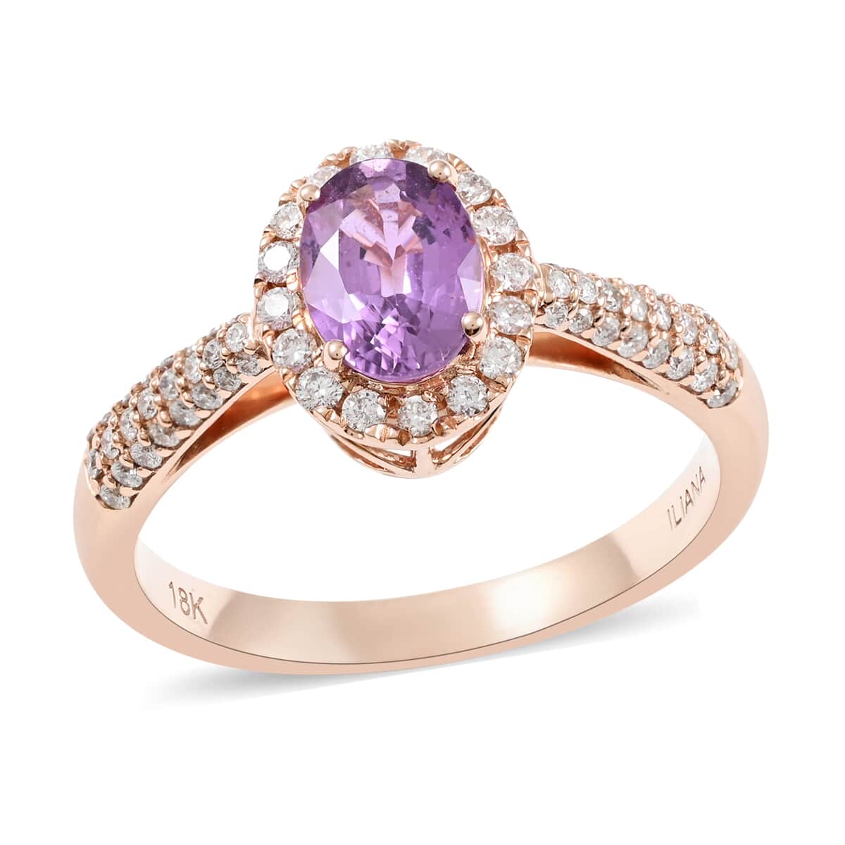 Certified & Appraised Iliana 18K Rose Gold AAA Madagascar Purple Sapphire and G-H SI Diamond Halo Ring (Size 6.0) 1.35 ctw image number 0