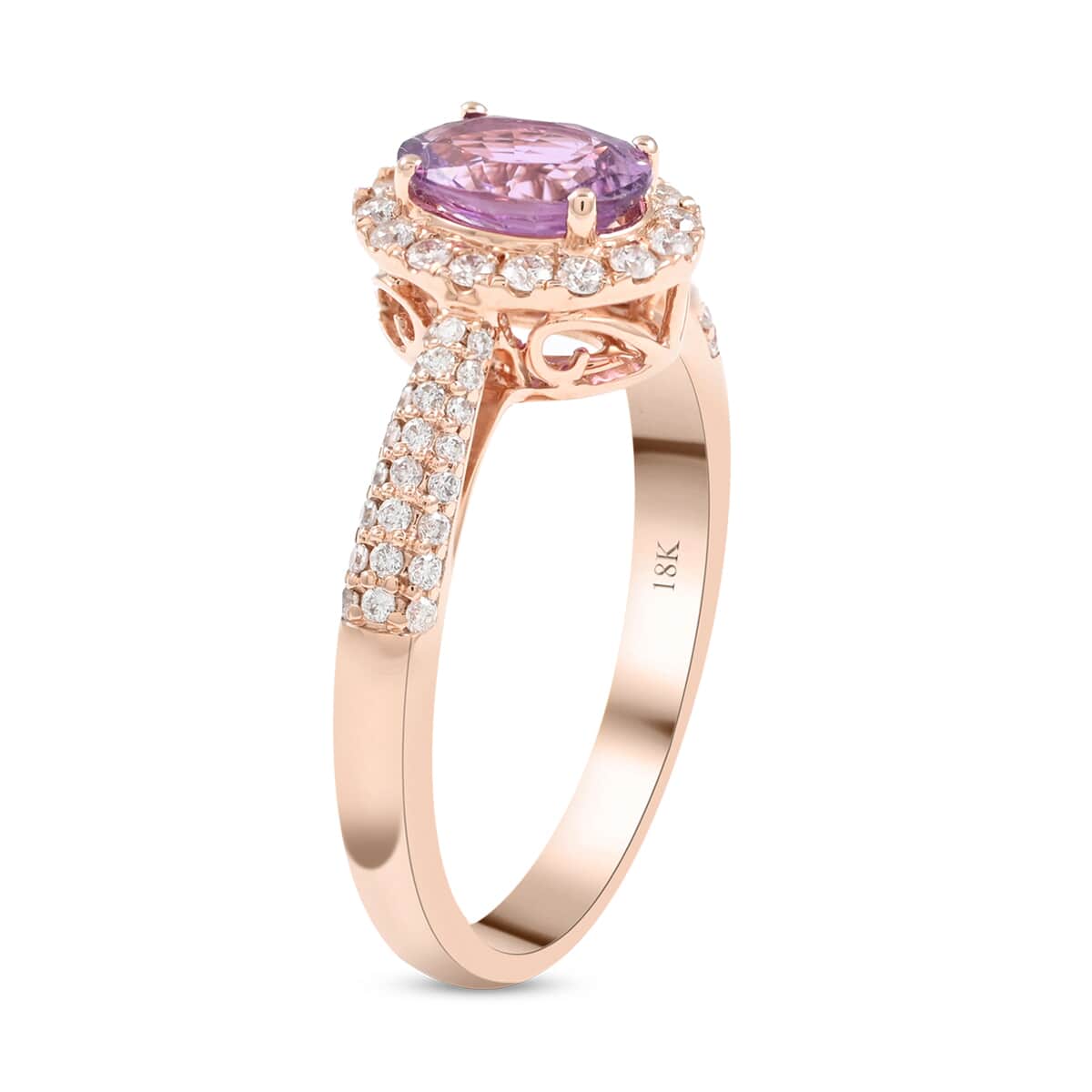 Certified & Appraised Iliana 18K Rose Gold AAA Madagascar Purple Sapphire and G-H SI Diamond Halo Ring (Size 6.0) 1.35 ctw image number 3