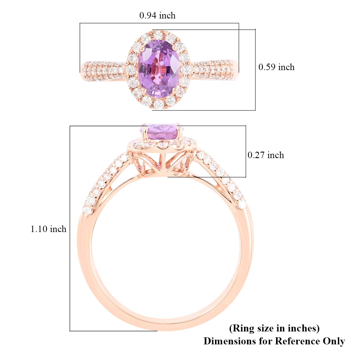 Certified & Appraised Iliana 18K Rose Gold AAA Madagascar Purple Sapphire and G-H SI Diamond Halo Ring (Size 6.0) 1.35 ctw image number 5