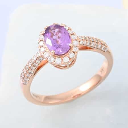 Certified Iliana 18K Rose Gold AAA Madagascar Purple Sapphire and G-H SI Diamond Halo Ring (Size 9.0) 1.35 ctw image number 1