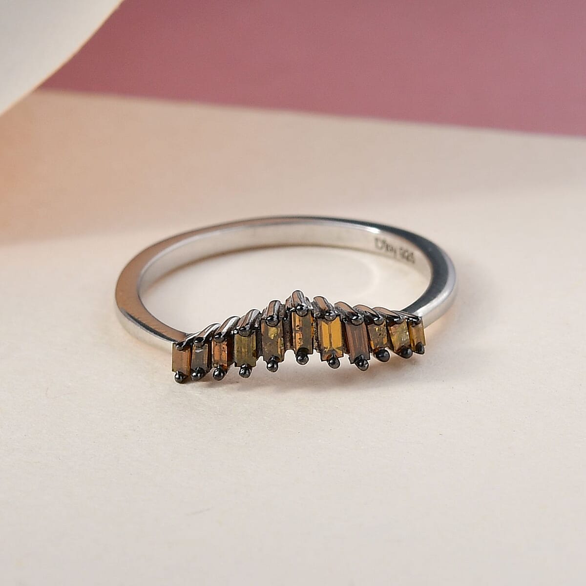 Red Diamond Wishbone Ring in Platinum Over Sterling Silver (Size 10.0) 0.33 ctw image number 1