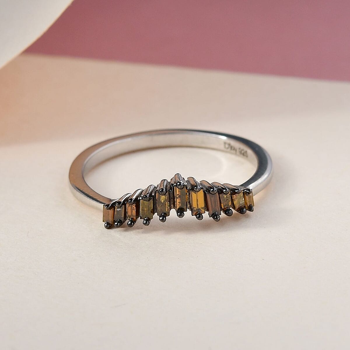 Red Diamond Wishbone Ring in Platinum Over Sterling Silver (Size 7.0) 0.33 ctw image number 1