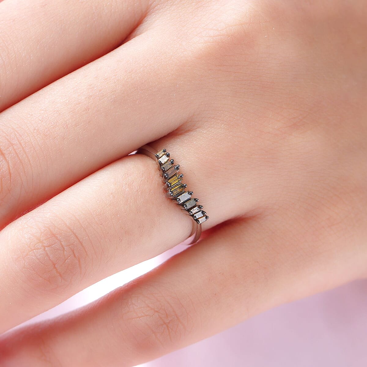 Red Diamond Wishbone Ring in Platinum Over Sterling Silver (Size 7.0) 0.33 ctw image number 2