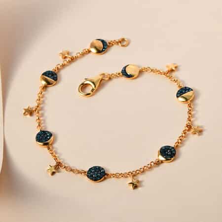 GP Celestial Dream Collection Blue Diamond Moon Phase Bracelet in Vermeil Yellow Gold Over Sterling Silver (7.25 In) 0.50 ctw image number 1