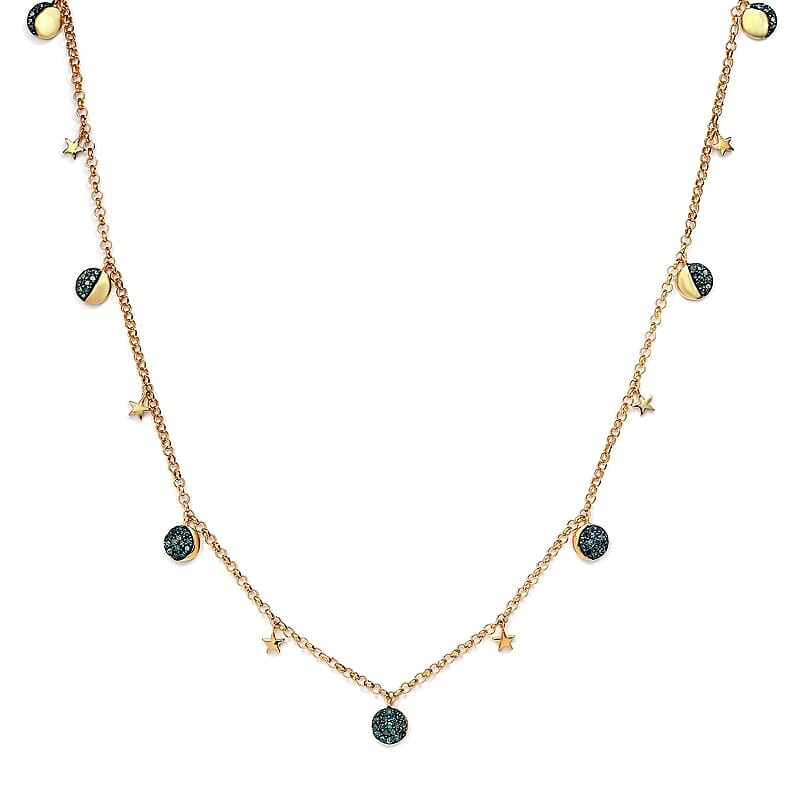 GP Celestial Dream Collection Blue Diamond Moon Phase Necklace 20 Inches in Vermeil Yellow Gold Over Sterling Silver 0.50 ctw