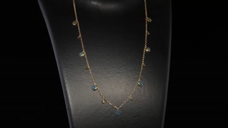 GP Celestial Dream Collection Blue Diamond Moon Phase Necklace 20 Inches in Vermeil Yellow Gold Over Sterling Silver 0.50 ctw