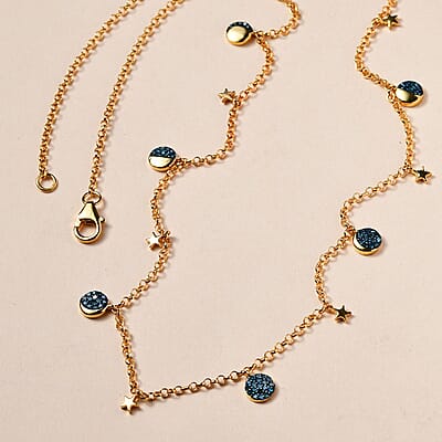 GP Celestial Dream Collection Blue Diamond Moon Phase Necklace 20 Inches in Vermeil Yellow Gold Over Sterling Silver 0.50 ctw