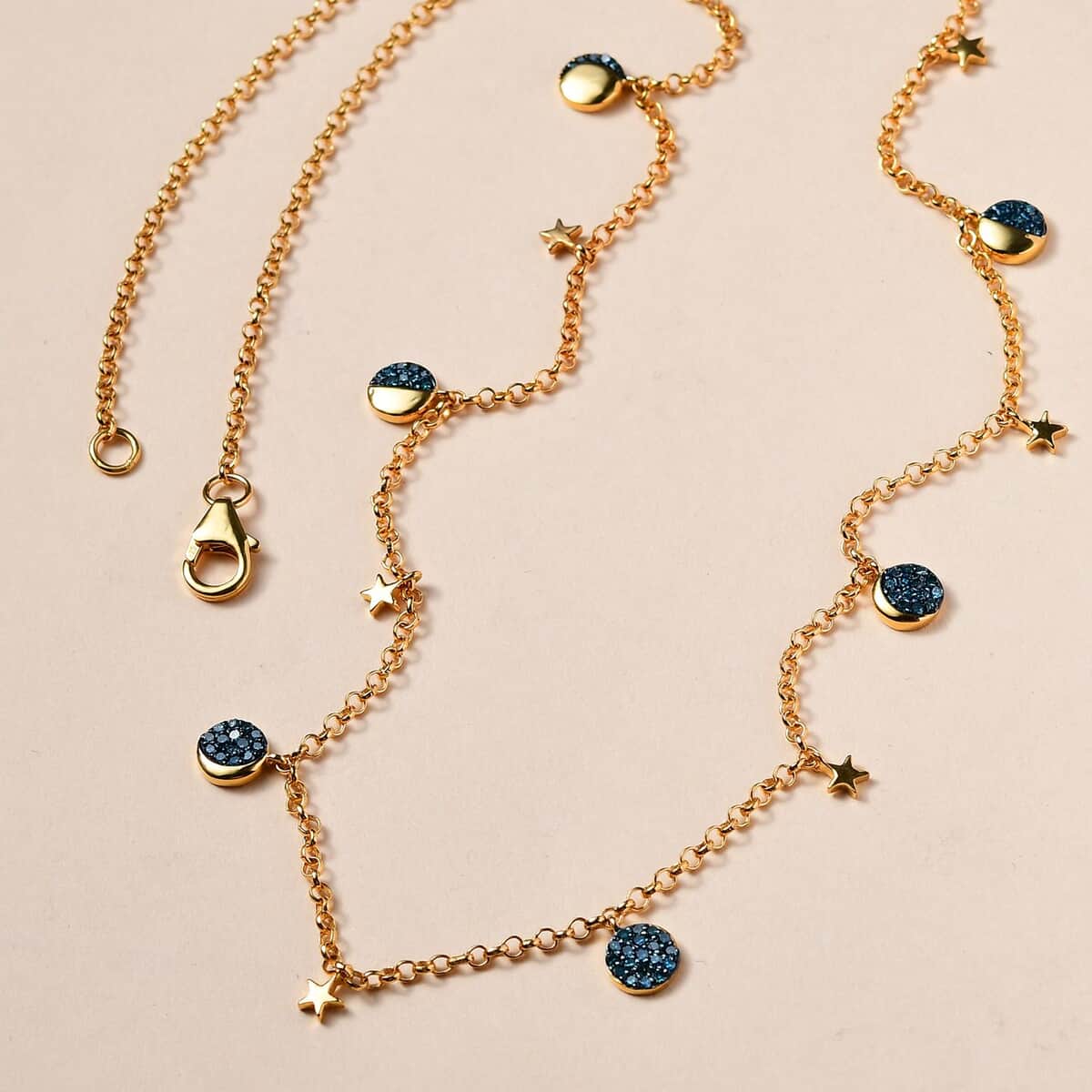 GP Celestial Dream Collection Blue Diamond Moon Phase Necklace 20 Inches in Vermeil Yellow Gold Over Sterling Silver 0.50 ctw image number 1