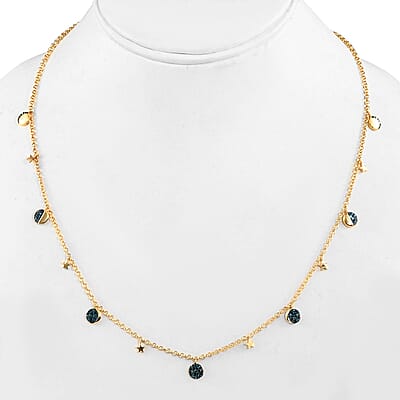 GP Celestial Dream Collection Blue Diamond Moon Phase Necklace 20 Inches in Vermeil Yellow Gold Over Sterling Silver 0.50 ctw