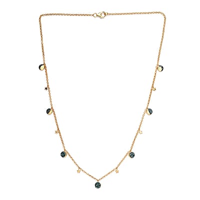 GP Celestial Dream Collection Blue Diamond Moon Phase Necklace 20 Inches in Vermeil Yellow Gold Over Sterling Silver 0.50 ctw