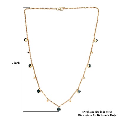 GP Celestial Dream Collection Blue Diamond Moon Phase Necklace 20 Inches in Vermeil Yellow Gold Over Sterling Silver 0.50 ctw