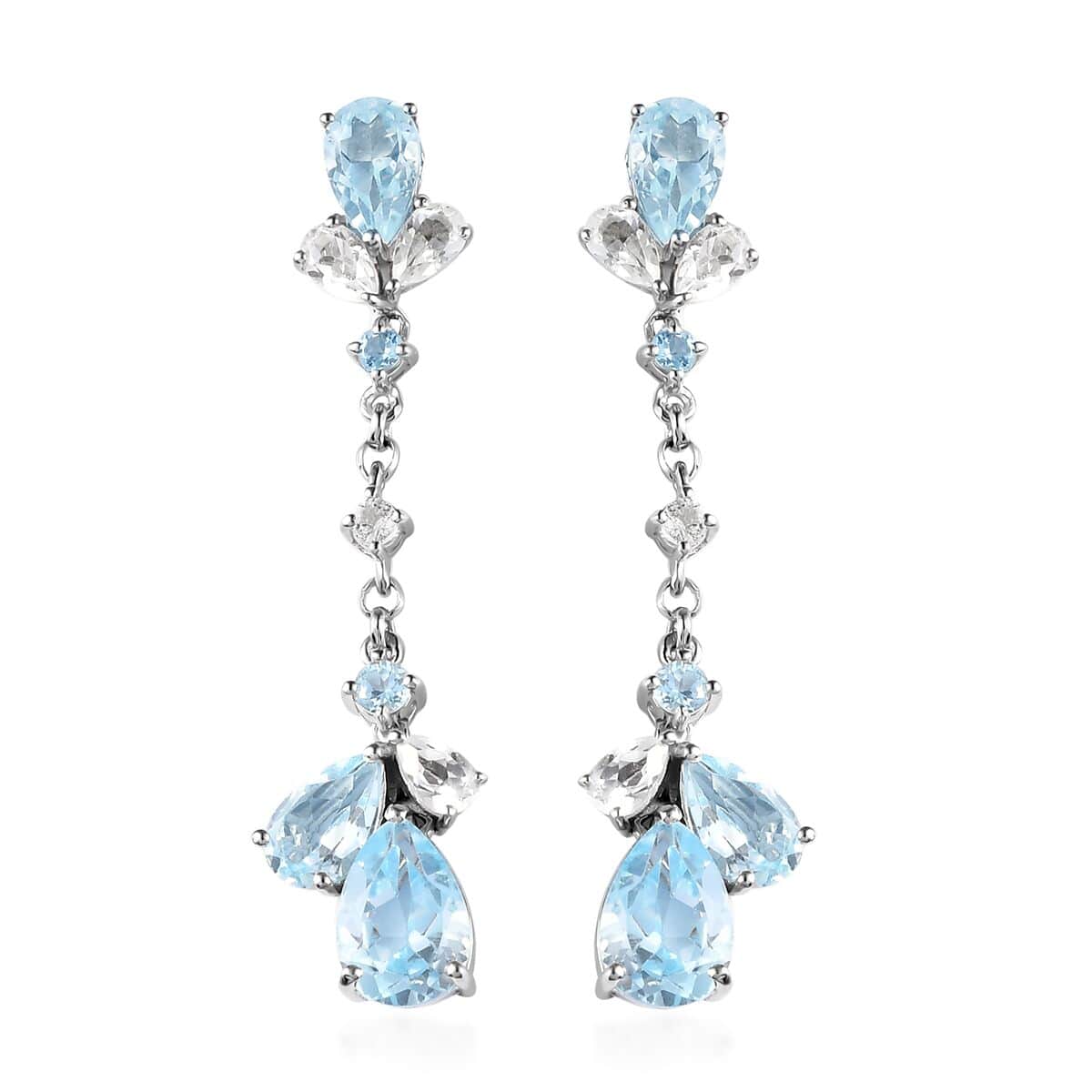 Sky Blue Topaz and White Topaz Dangling Earrings in Platinum Over Sterling Silver 11.00 ctw image number 0