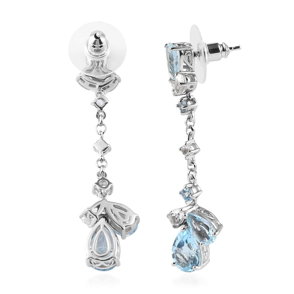 Sky Blue Topaz and White Topaz Dangling Earrings in Platinum Over Sterling Silver 11.00 ctw image number 3