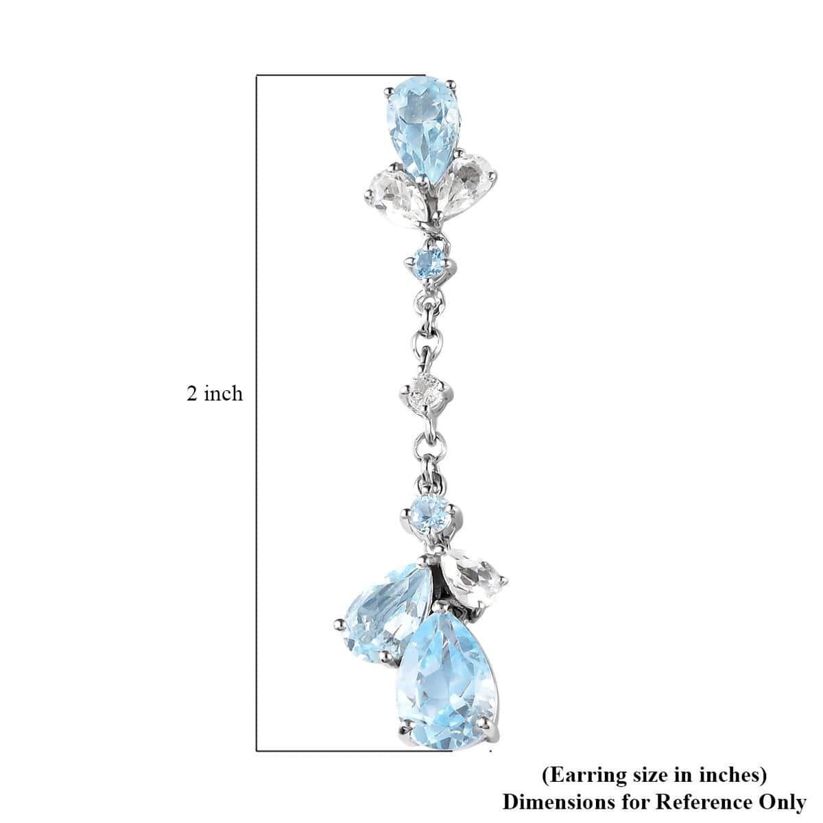Sky Blue Topaz and White Topaz Dangling Earrings in Platinum Over Sterling Silver 11.00 ctw image number 4