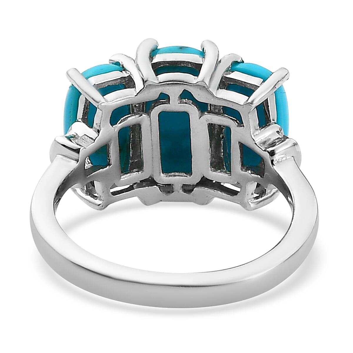 Sleeping Beauty Turquoise and Diamond 3 Stone Ring in Platinum Over Sterling Silver (Size 10.0) 4.25 ctw
